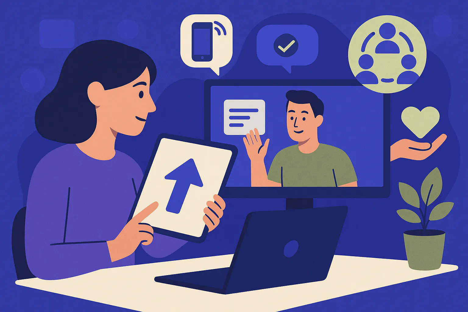 Stylised banner illustration representing Volunteer Management, Program Sustainability, Mental Health Support without any on-image text.