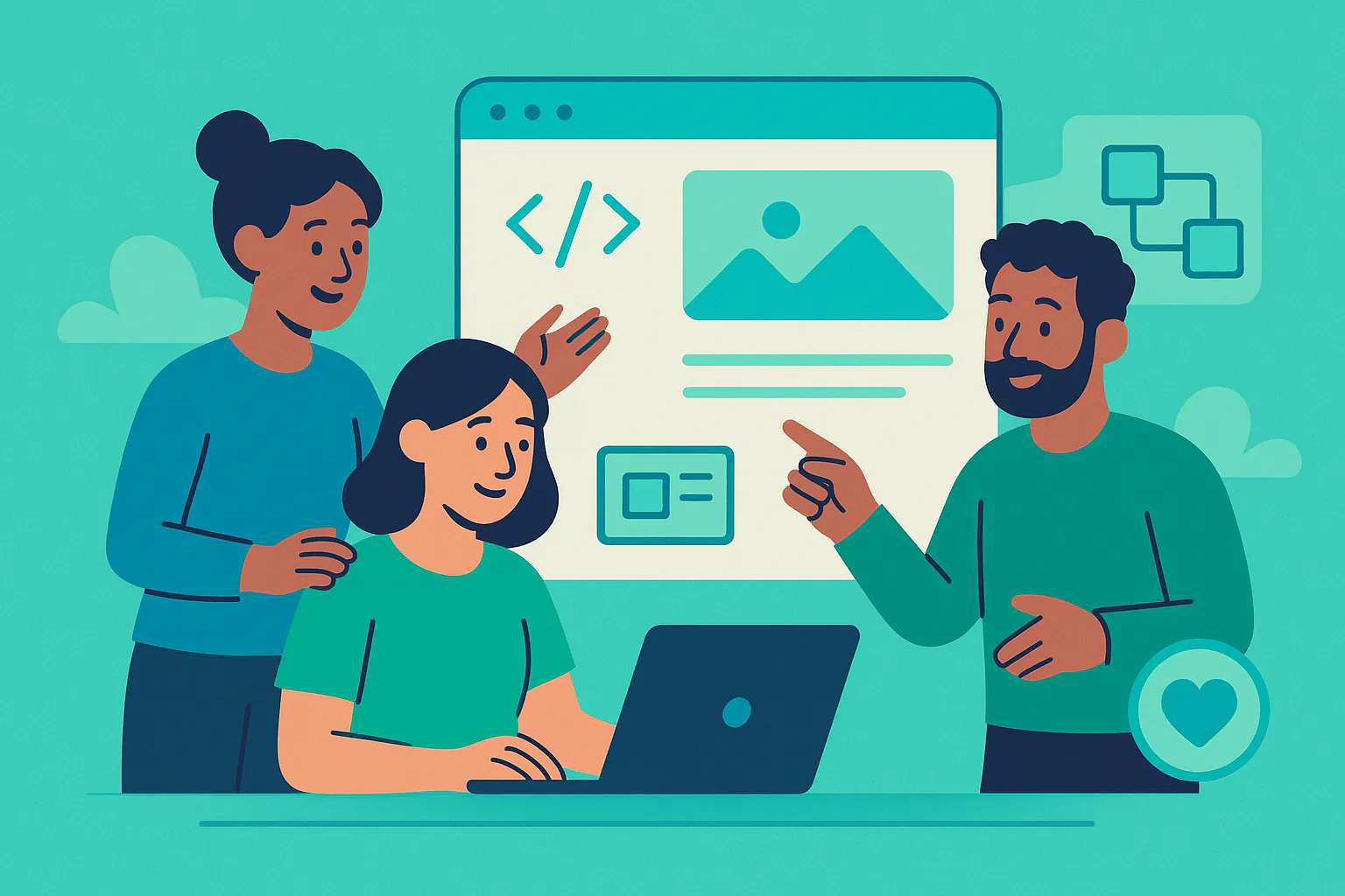 Stylised banner illustration representing Volunteer Engagement, Content Workflow, Community Technology without any on-image text.
