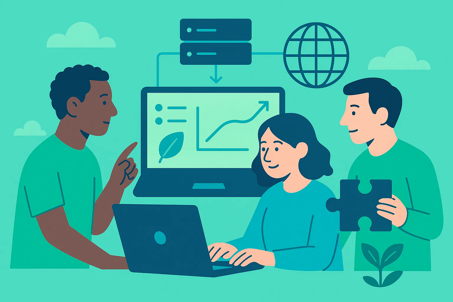 Stylised banner illustration representing Volunteer Engagement, Digital Adoption, Change Management without any on-image text.