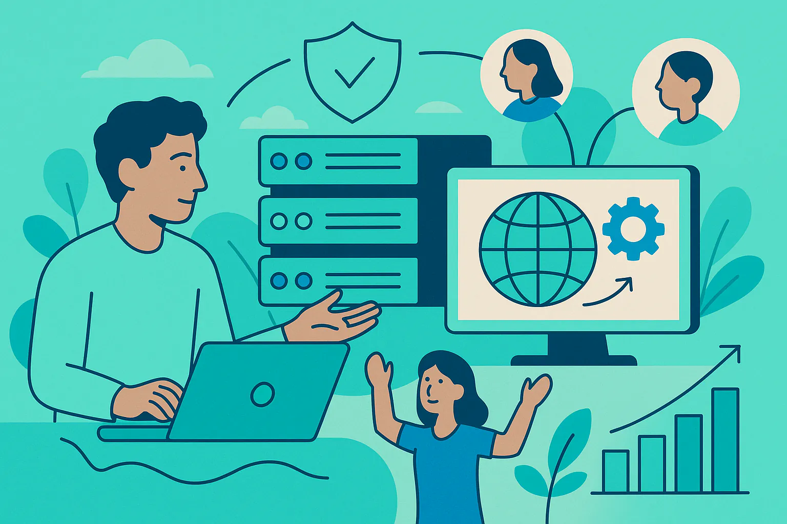 Stylised banner illustration representing Infrastructure Management, Volunteer Operations, Sustainability without any on-image text.