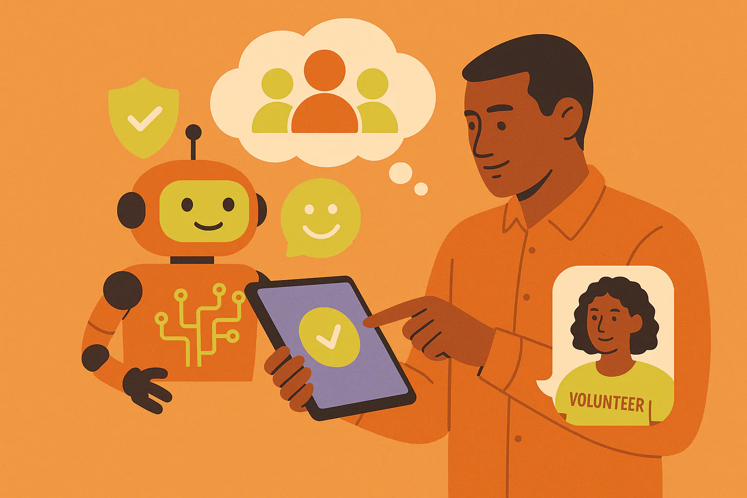 Stylised banner illustration representing Community Operations, Online Engagement, Ai Tools without any on-image text.