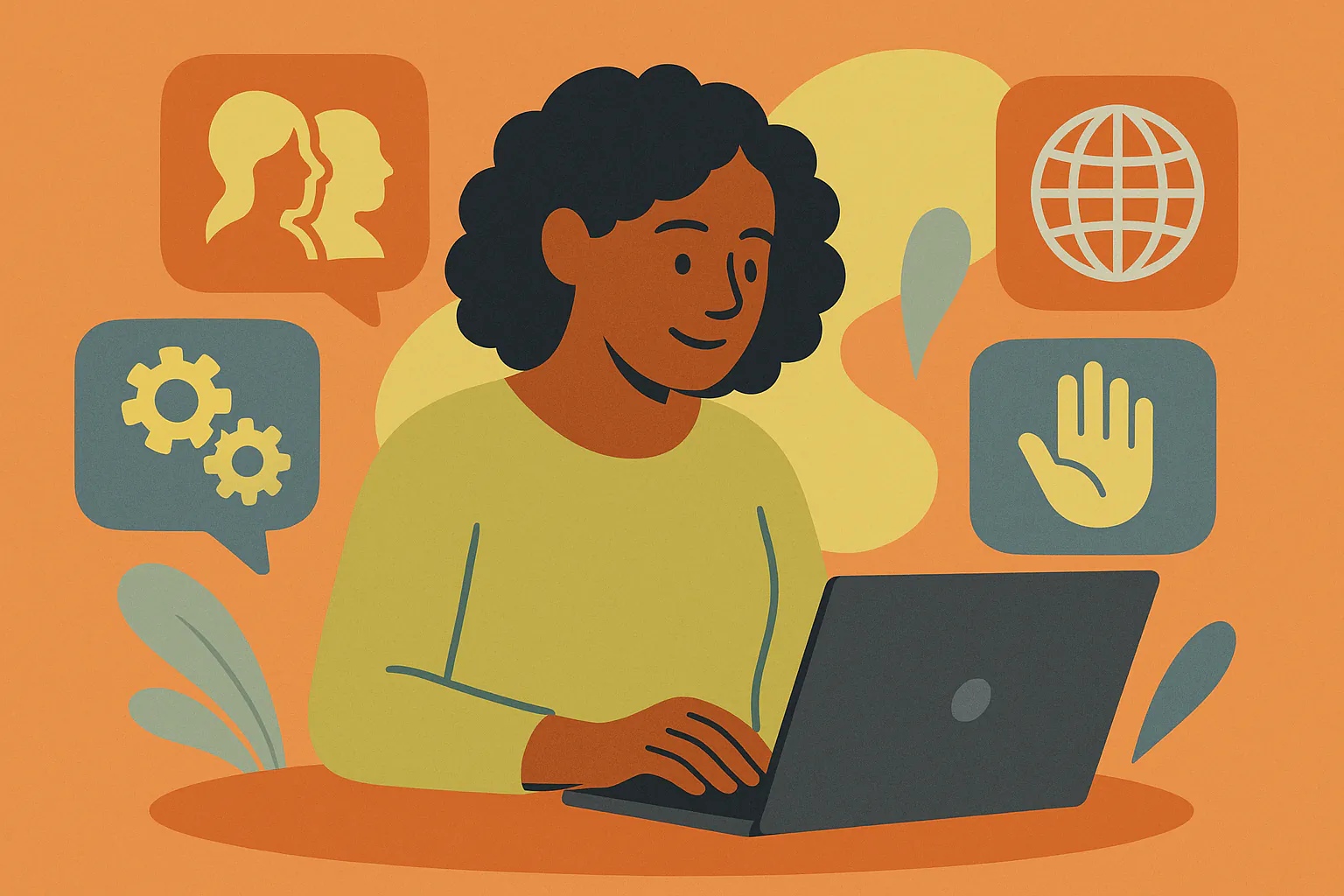 Stylised banner illustration representing Community Operations, Inclusive Technology, Digital Systems without any on-image text.