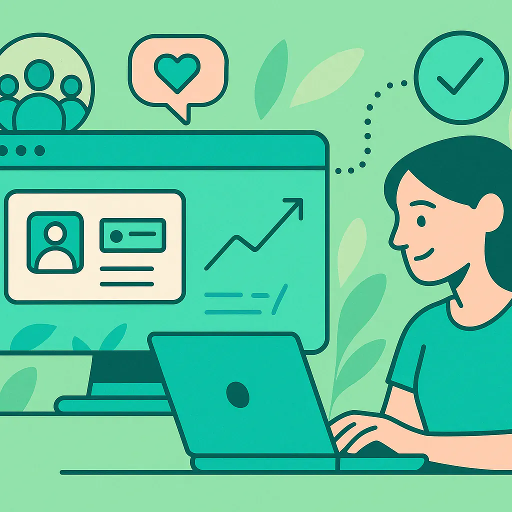 Stylised square thumbnail representing Digital Membership, Community Engagement, Impact Tracking without any on-image text.
