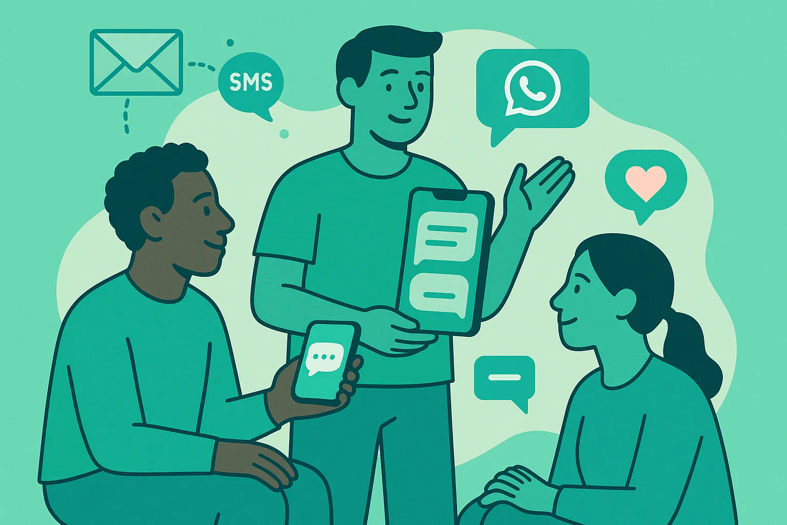 Stylised banner illustration representing Volunteer Engagement, Communication Tools, Remote Teams without any on-image text.