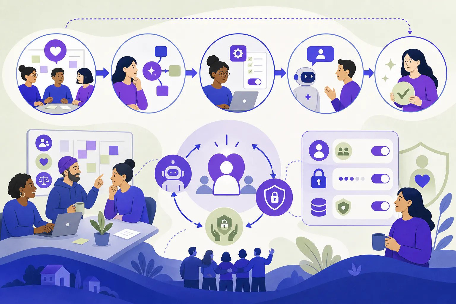 Conceptual workflow illustration for Human-Centred AI Workflows for Small Teams: Balancing Automation and Privacy.