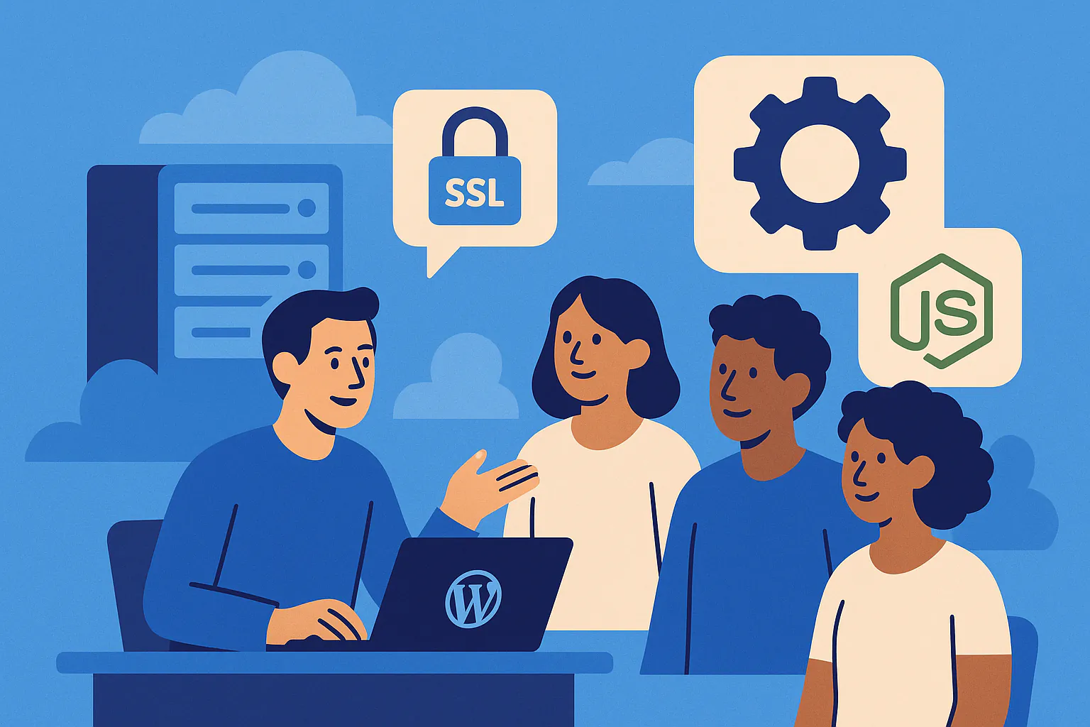 Stylised banner illustration representing Server Configuration, Web Security, Automation without any on-image text.