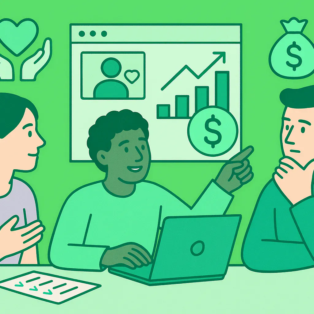 Stylised square thumbnail representing Revenue Experimentation, Volunteer Management, Sustainable Funding without any on-image text.