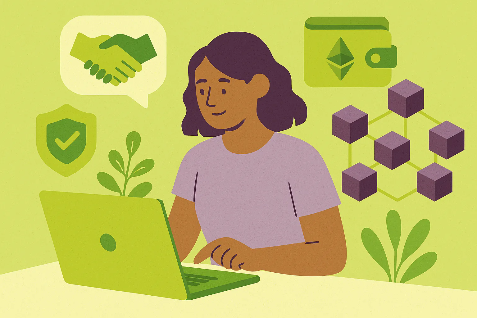 Stylised banner illustration representing Volunteer Operations, Blockchain Onboarding, Security Best Practices without any on-image text.
