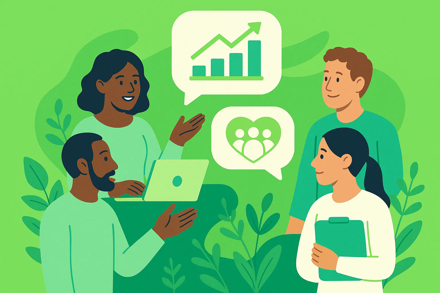 Stylised banner illustration representing Community Engagement, Revenue Strategies, Volunteer Management without any on-image text.